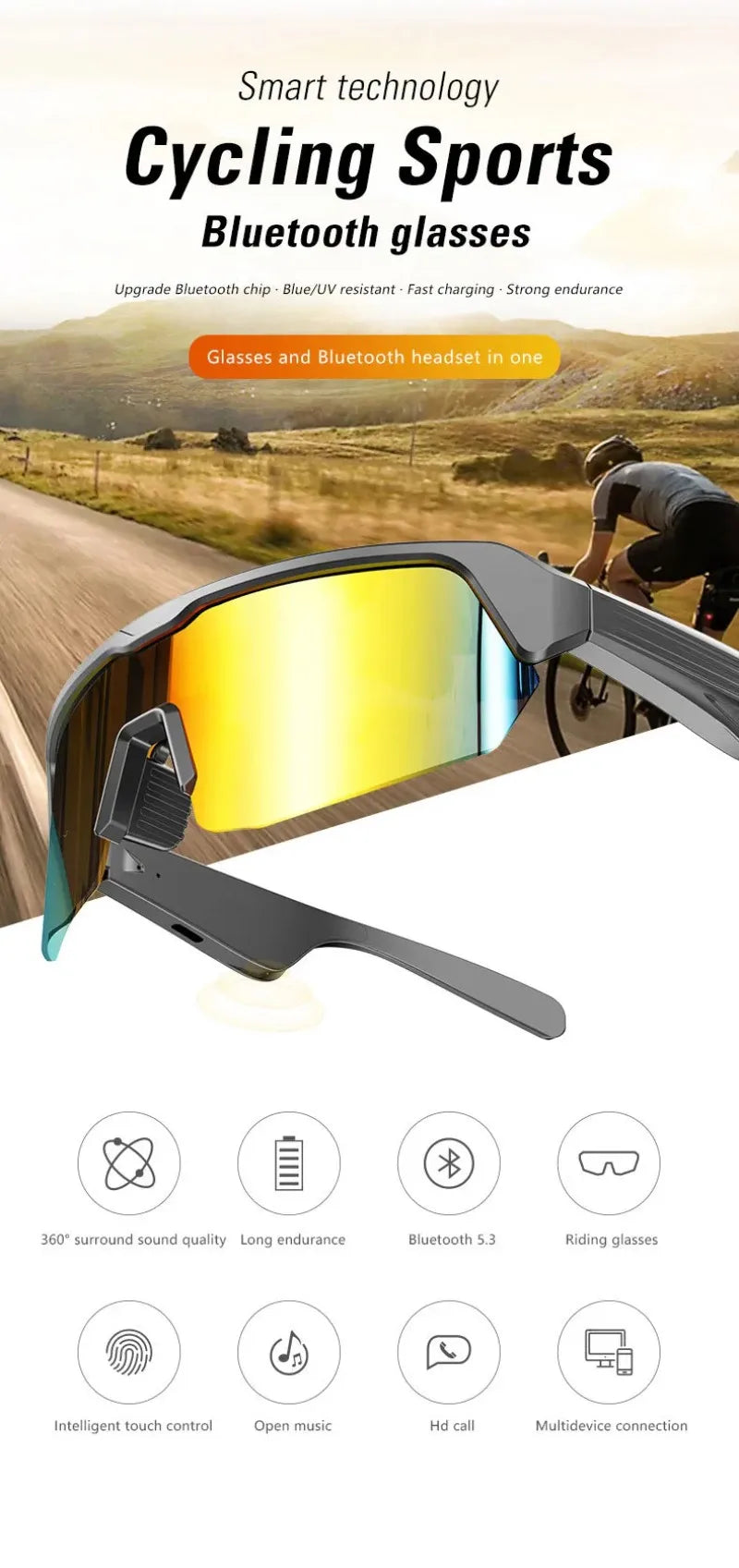 Cycling Running Bluetooth Smart Glasses